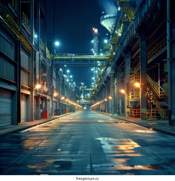 Deserted Industrial Factory Building at Night