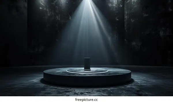 Spotlight on dark stage with empty pedestal