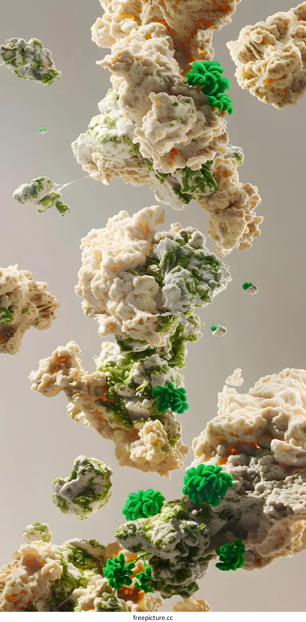 Abstract 3D Illustration of Green and White Shapes