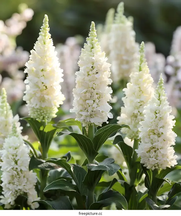 Close Up of White Flower Spikes in Garden