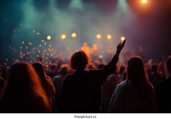 Concert Crowd with Raised Hands