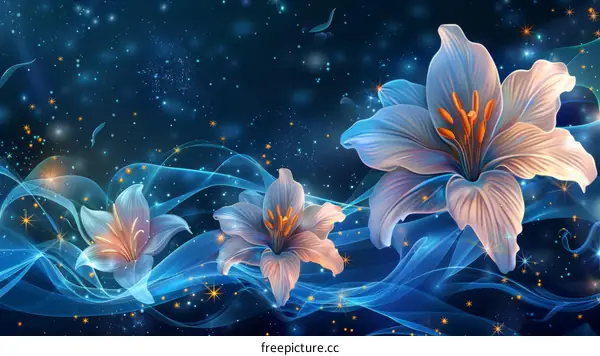 Lily Petals Blooming in the Night Sky