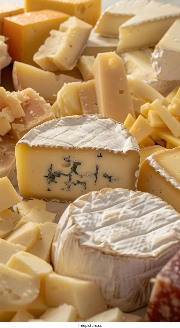 Assortment of Different Types of Cheeses on a White Background