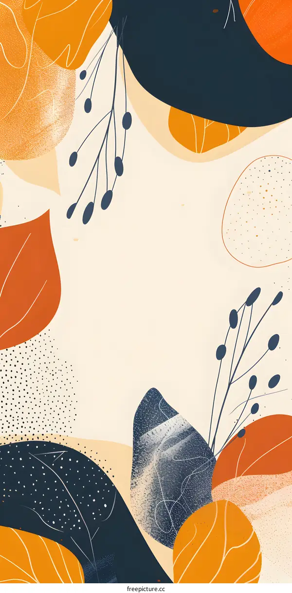 Abstract Floral Background Illustration with Orange Blue and Beige Colors