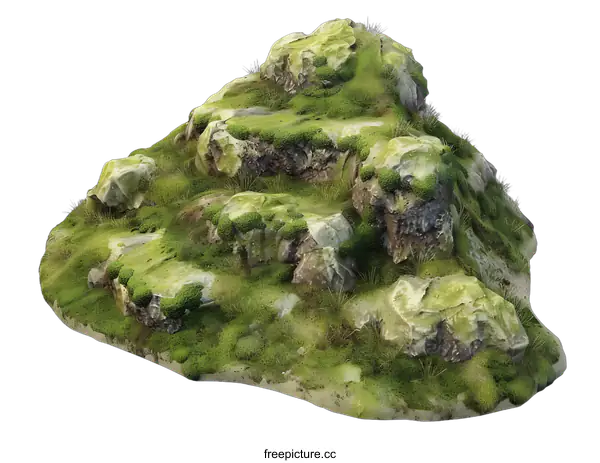 [Transparent Background PNG]Green Mossy Rocks Isolated On White Background