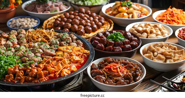 Assorted Chinese Dishes on a Table