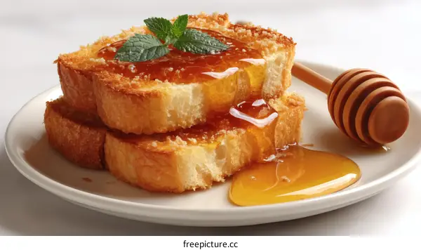 Honey-drizzled Toasted Bread with Mint