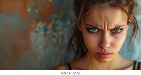 Close-up Portrait of a Woman with an Angry Expression