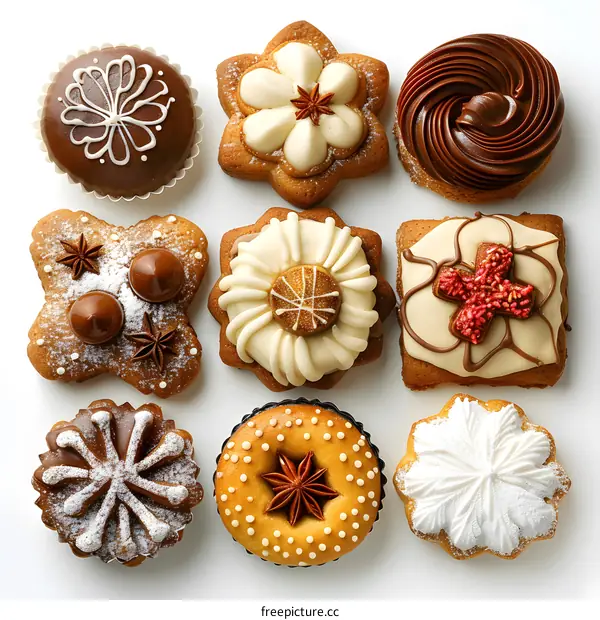 Decorated Christmas Cookies on White Background