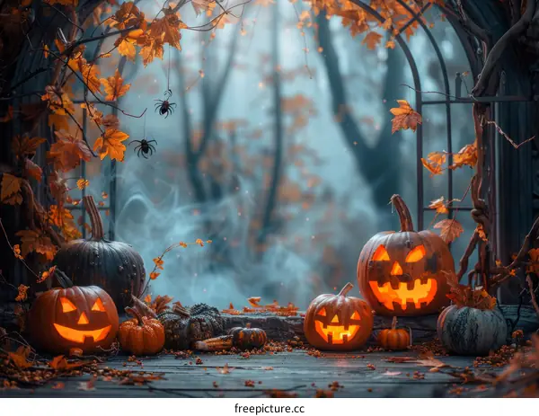 Spooky Halloween Pumpkins in a Haunted Forest