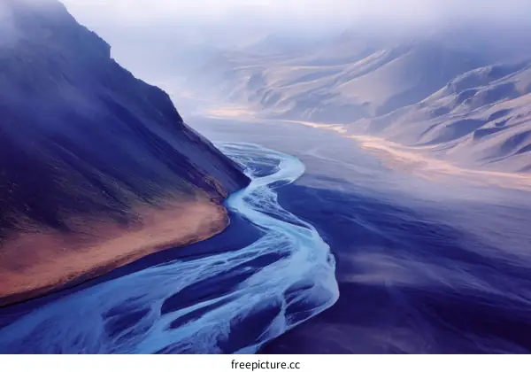 Icelandic River Winding Through Dramatic Mountains