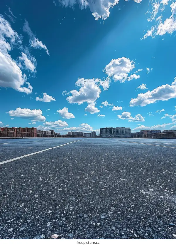 Empty Parking Lot Under a Clear Blue Sky