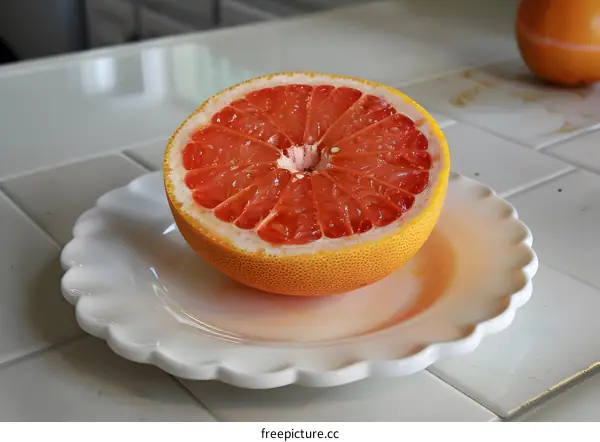 Half A Grapefruit On A Plate