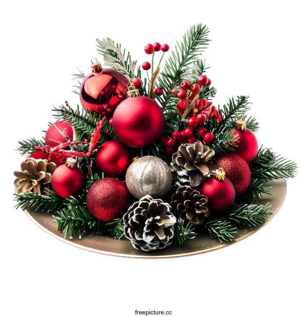 [Transparent Background PNG]Red And Gold Christmas Ornaments On A Plate