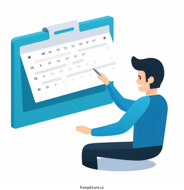 man planning schedule on monthly calendar