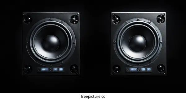 Studio Monitor Speakers Close-up on Black Background