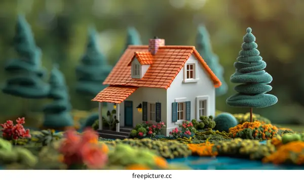 3D Rendering of a Small House Surrounded by a Lush Green Forest