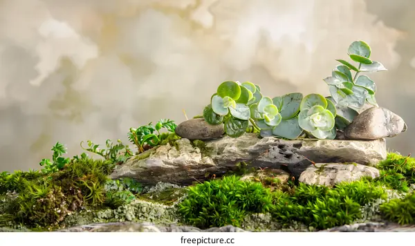 Green Plants on Rocks and Moss