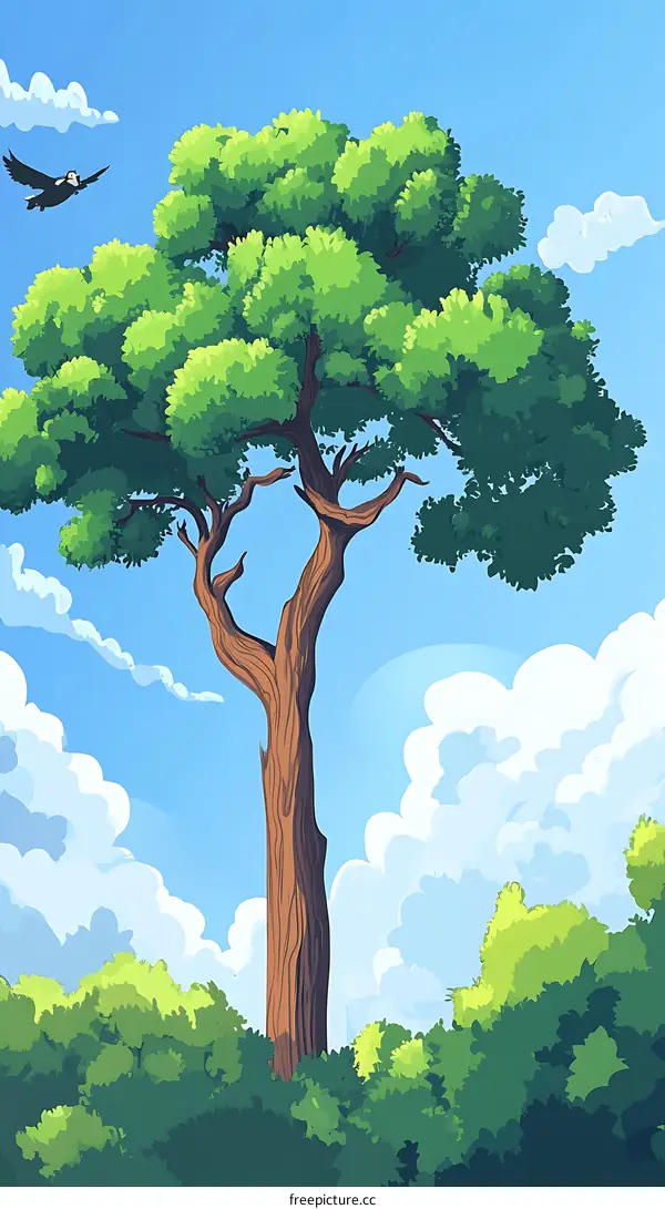 Tall Tree with Lush Foliage under Sunny Sky