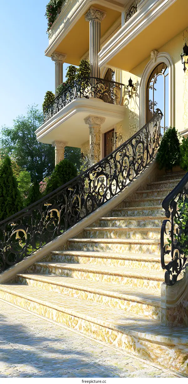 Classic Stone Steps Entrance of a Grand House