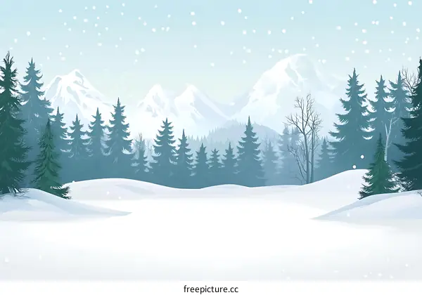 Winter Landscape with Snow Covered Mountains and Pine Forest