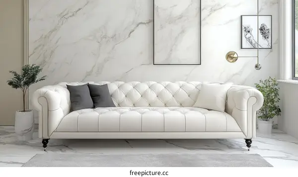 Modern White Chesterfield Sofa in a Stylish Living Room