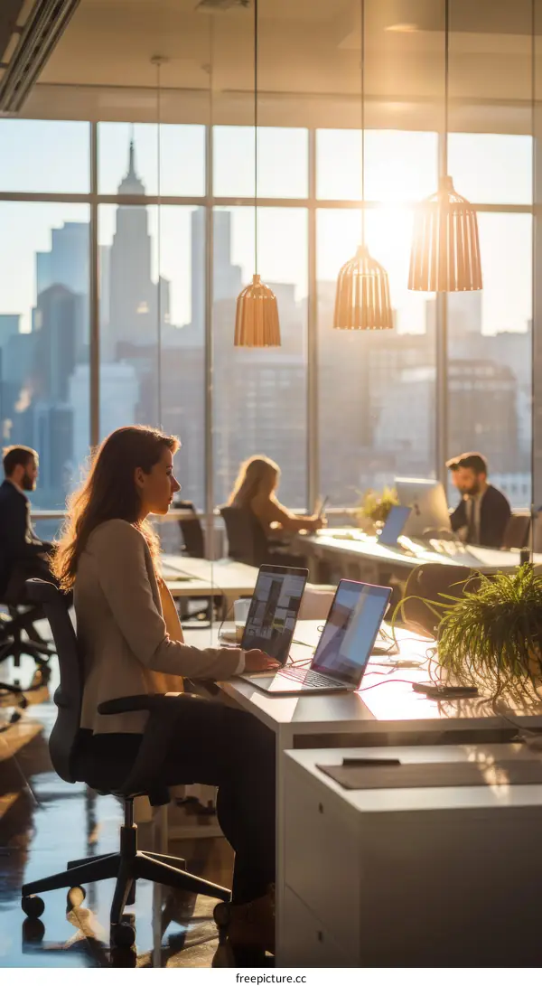 A group of people working in an office