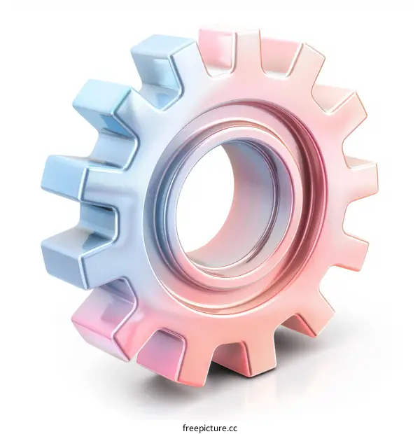 A gear with blue and pink gradient color