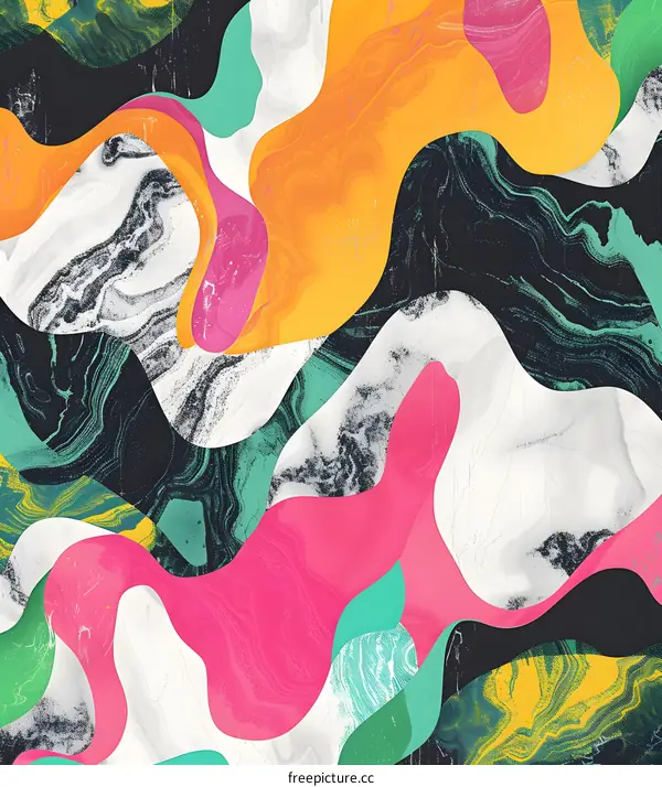 Abstract Art with Wavy Shapes and Vibrant Colors