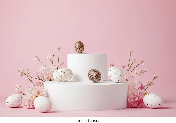 Easter Eggs Display on Pastel Pink Background