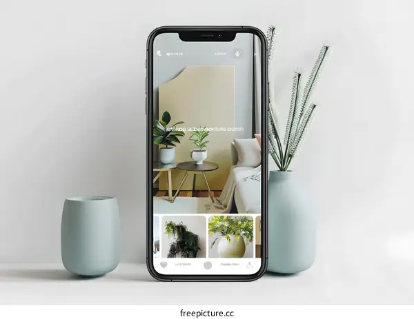 Mobile App Screen Showing Interior Design Ideas With Plants