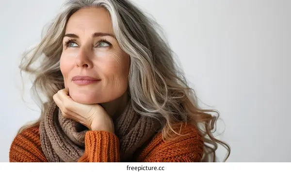Portrait of a Thoughtful Woman with Grey Hair
