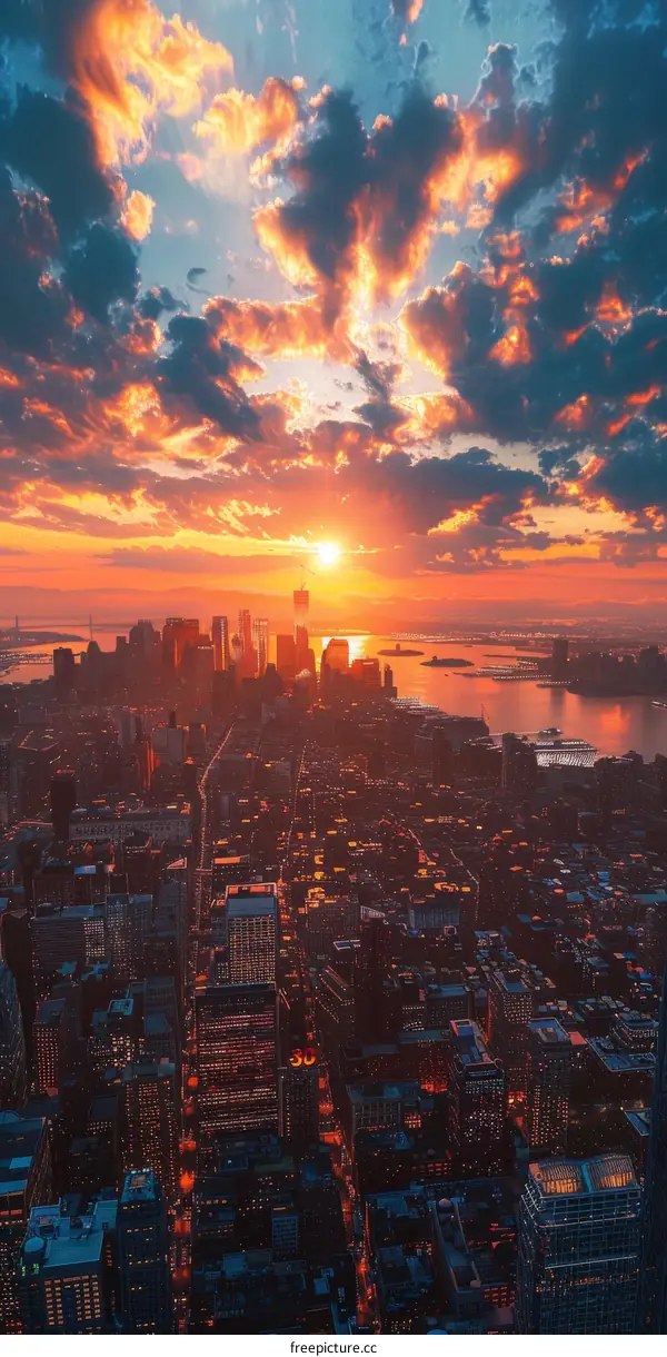 New York City Sunset Skyline View