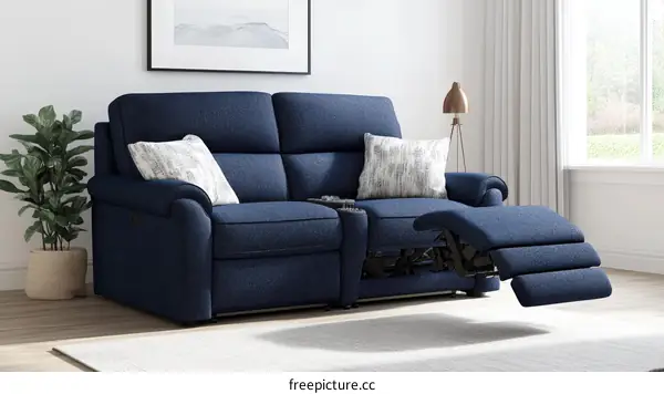Dark Navy Blue Recliner Sofa in a Modern Living Room
