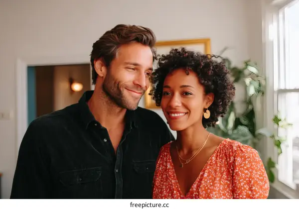Affectionate Couple Smiles In A Cozy Interior