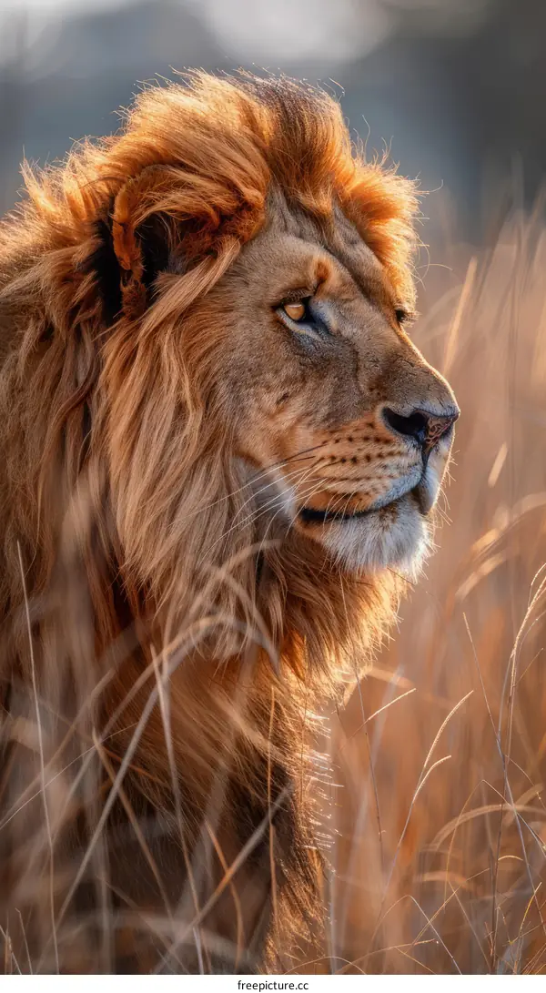 Portrait of a Golden-Maned Lion in the Savanna