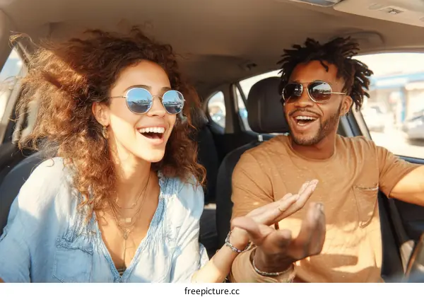 Two Diverse People Enjoying a Car Ride