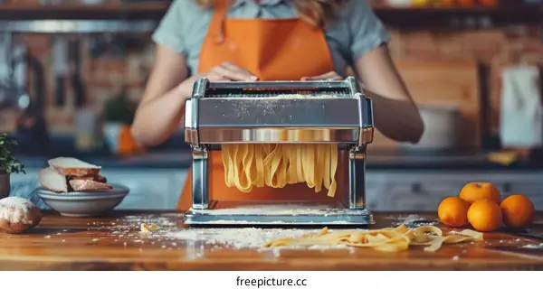 woman making pasta with a pasta maker