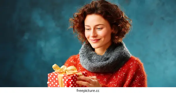 Woman Receiving a Christmas Gift