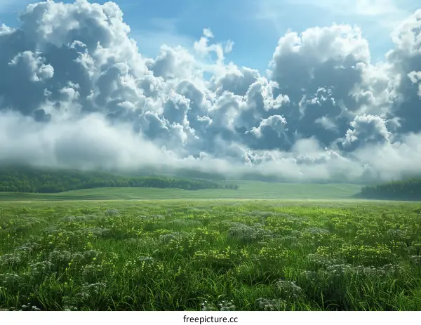 Ominous Clouds Gathering Over a Green Field