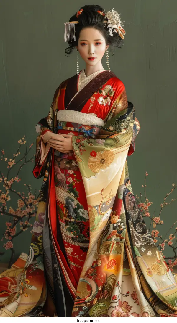 Portrait of a Japanese woman in traditional kimono