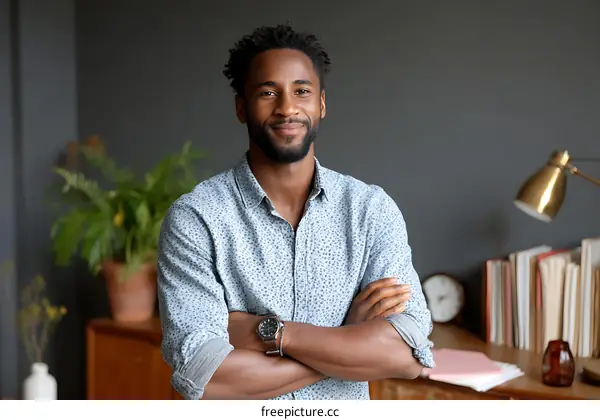 Confident Black Man Posing Professionally