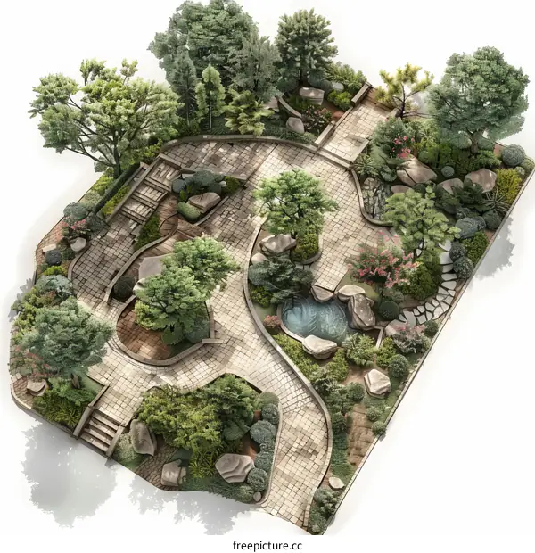 Zen Courtyard with Rock Garden and Waterfall