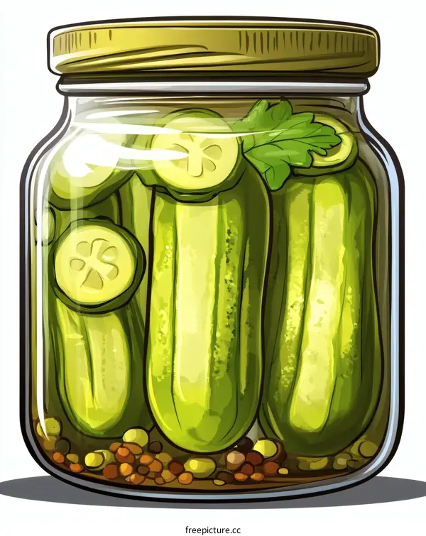 Pickled Cucumbers in a Glass Jar Illustration