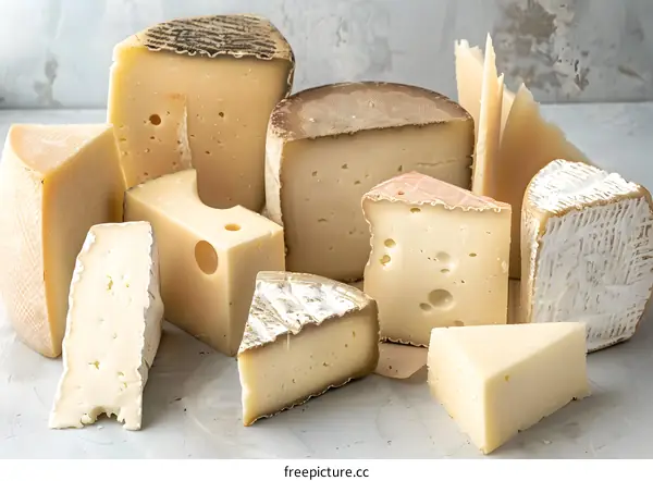 Variety of Cheese Types on a Grey Background