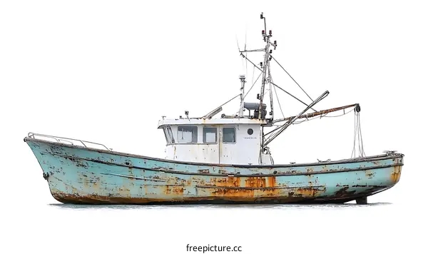 Rusty Fishing Boat on White Background