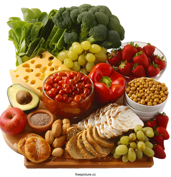 [Transparent Background PNG]Healthy Food on Wooden Board Still Life