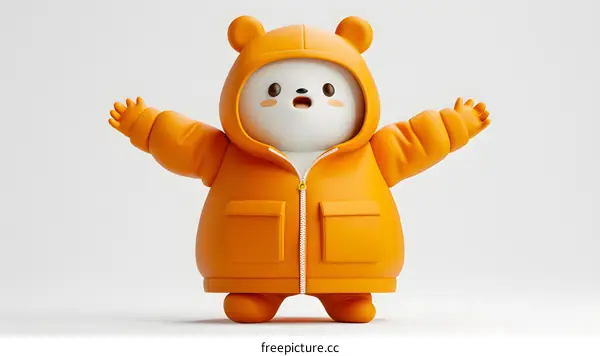 A cute cartoon bear wearing an orange jacket