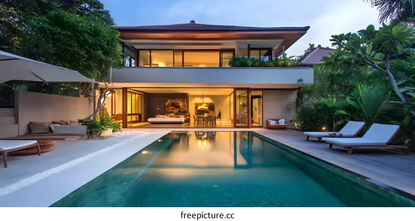 Modern Luxury Villa with Pool and Tropical Garden