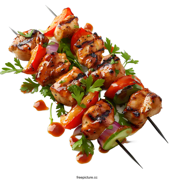 [Transparent Background PNG]food photography of chicken vegetable skewers